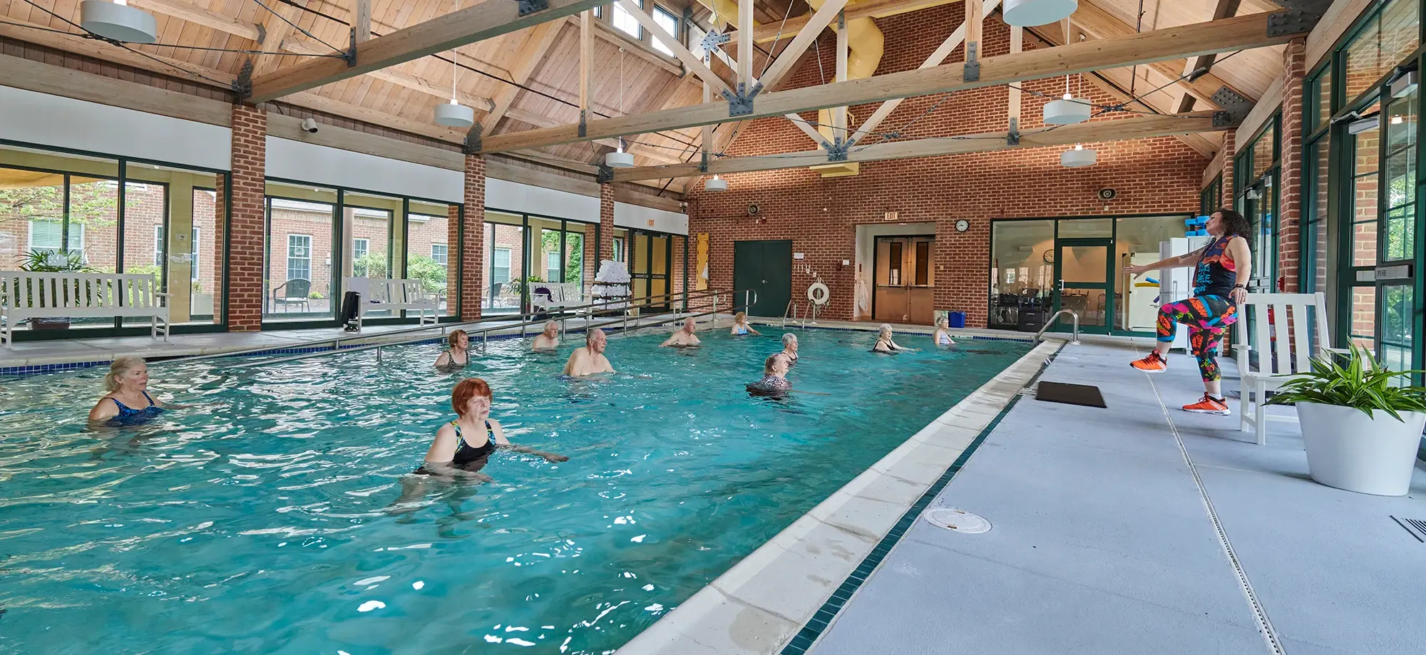 Residents taking a poor fitness class with instructor