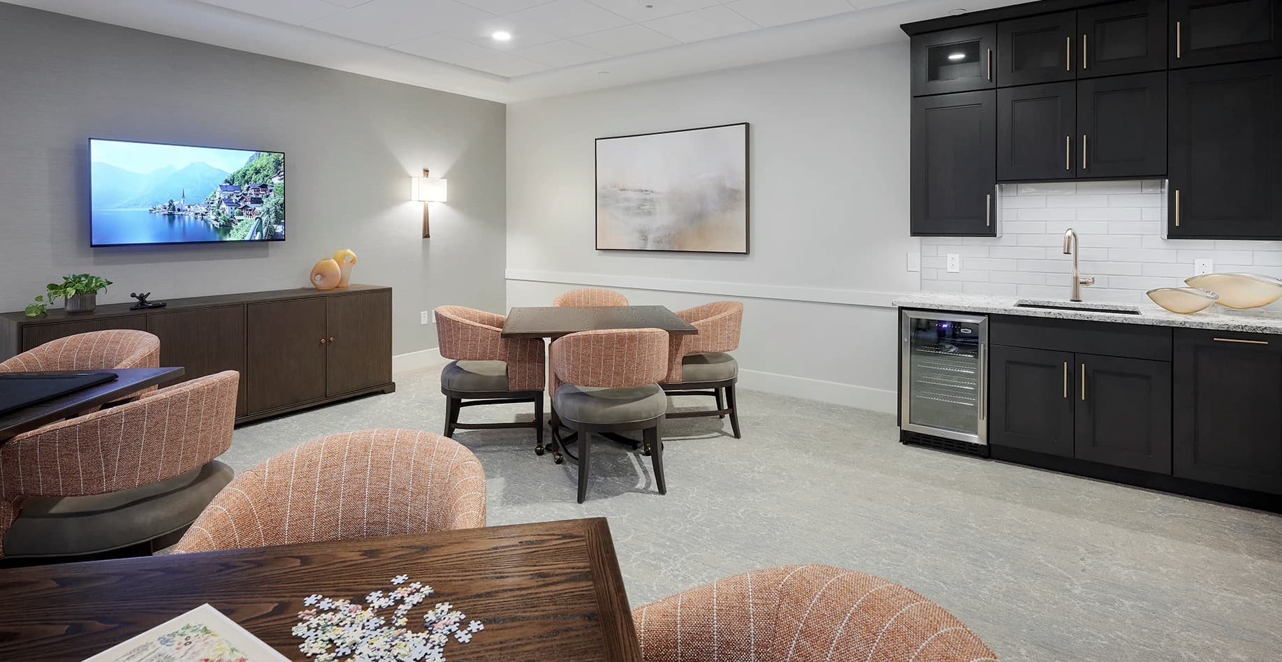 Community space with tables and chairs